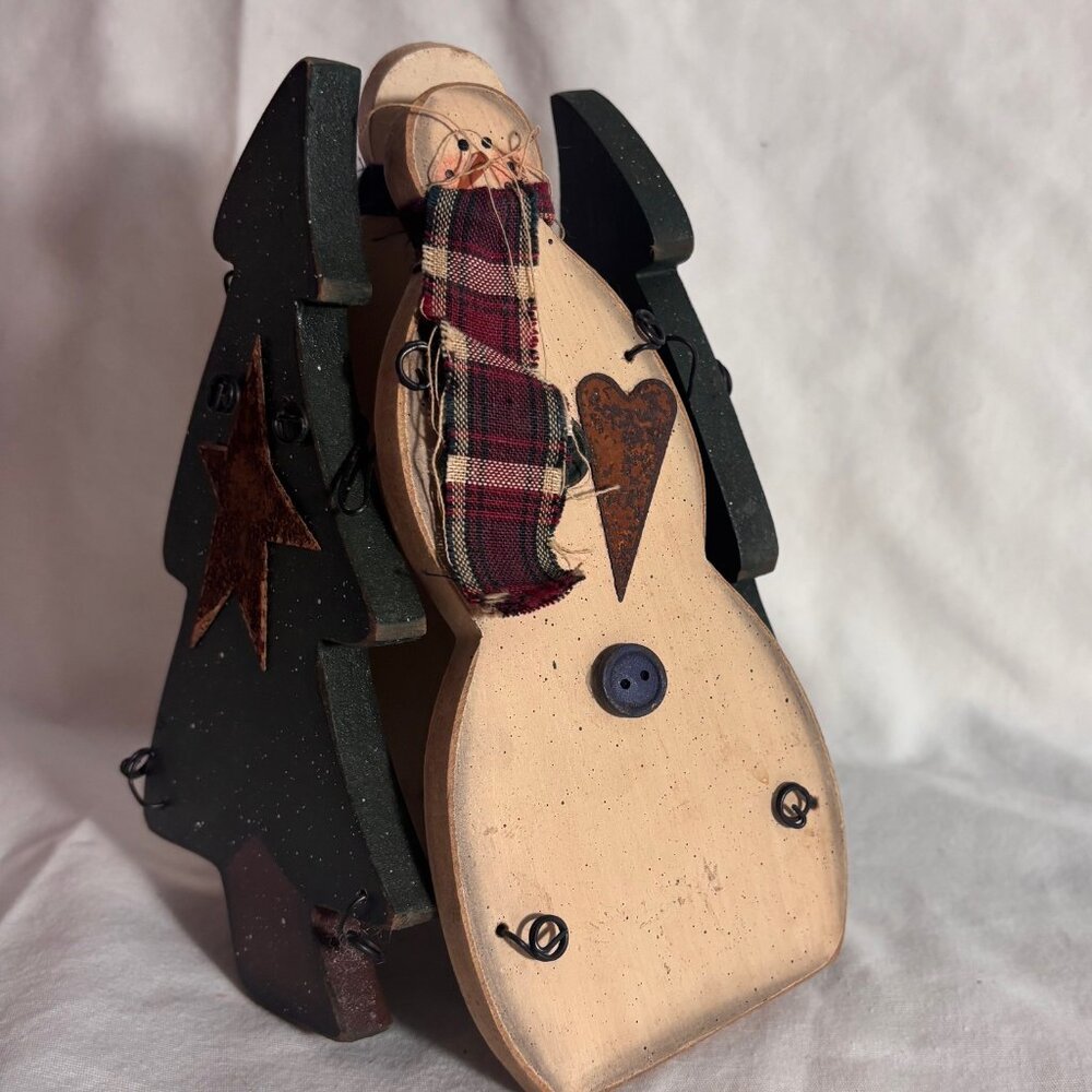 Rustic Primitive Handmade Wooden Snowmen and Trees Decor